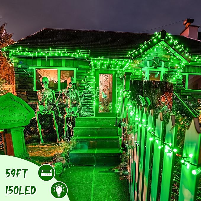 JMEXSUSS Green String Lights Indoor Plug in,150 LED Connectable Green Christmas Lights Outdoor, 59ft 8 Modes Halloween String Light for Bedroom Room Party Christmas Tree Halloween Decor