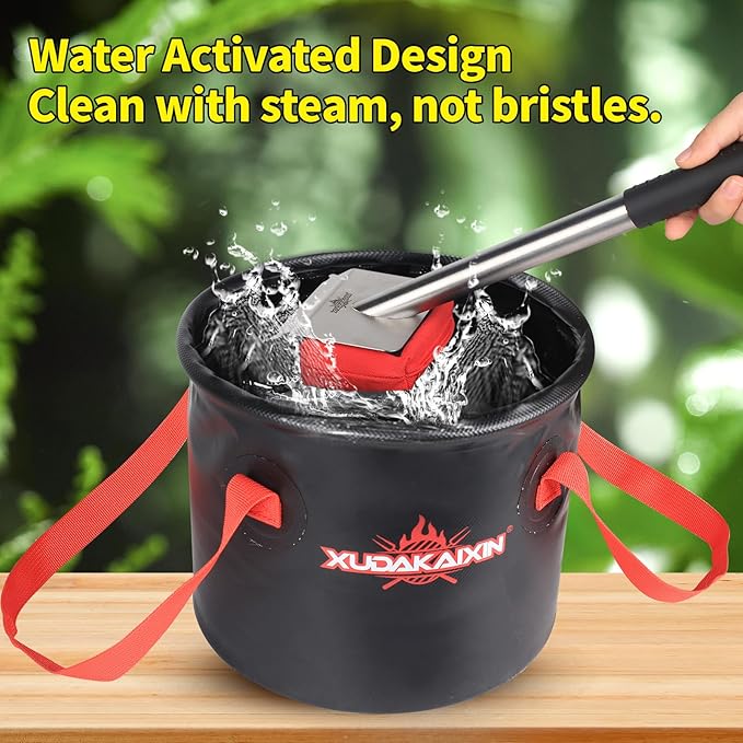 Grill Brush Bristle Free,BBQ Replaceable Scraper Cleaning Head,Safe Grill Accessories for Cast Iron Grates/Porcelain/Weber Gas/Charcoal Grill,Grill Brush for Outdoor Grill-Red