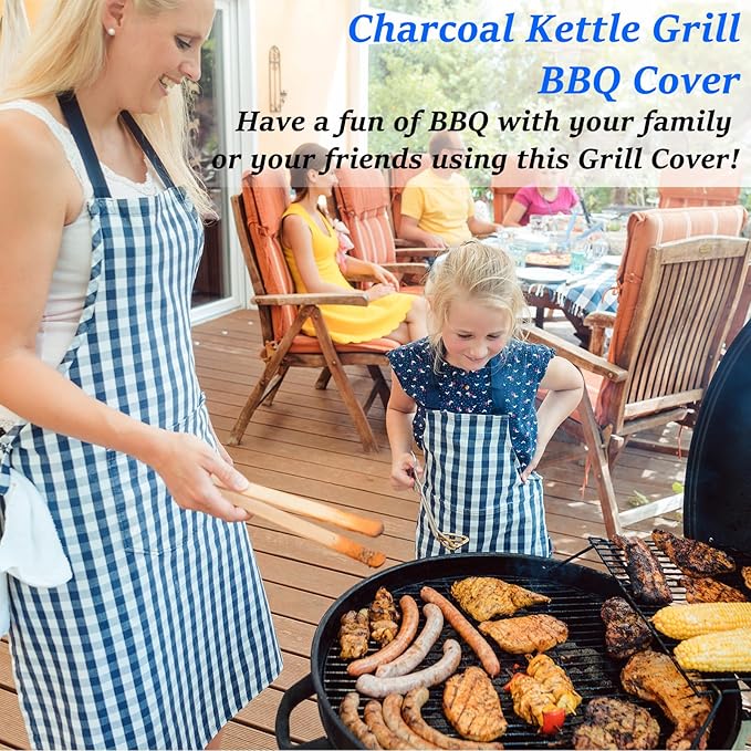 Round BBQ Grill Cover for 22 Inch Charcoal Grills Waterproof, Fade Resistant, UV Resistant Kettle BBQ Grill Cover with Hook & Loop Strap, Dome Smoker Cover, Black (22in)