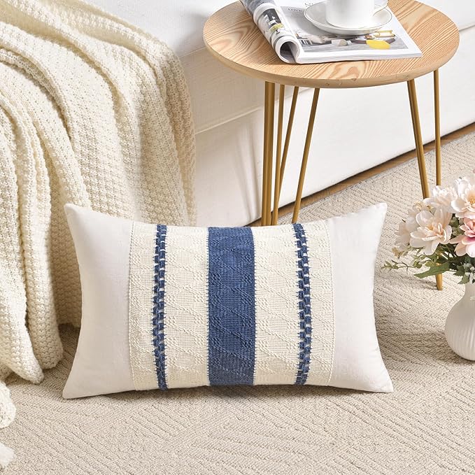 Fancy Homi Set of 2 Dusty Blue Vintage Lumbar Decorative Throw Pillow Covers 12x20 Inch for Couch Bed Sofa Chair Bedroom, Rustic Retro Square Cushion Case, Modern Farmhouse Boho Living Room Decor