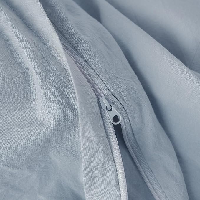 JIYUAN 100% Washed Cotton Duvet Cover Set 3 PCS Oversized King, 1 Duvet Cover 120"x98" (Comforter Not Included) and 2 Pillowcases,Linen Feel Bedding Set Comfy and Breathable, Heathered Light Blue