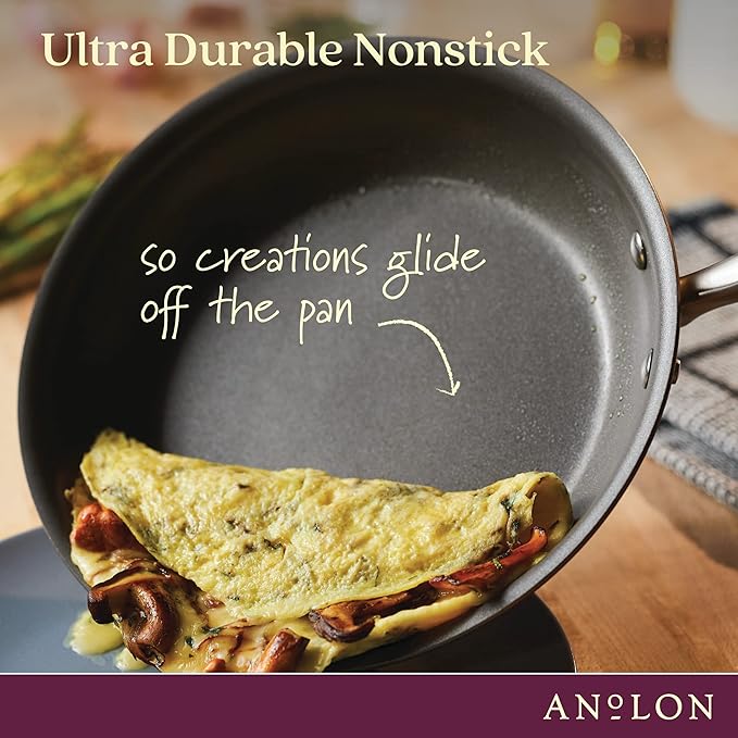 Anolon Advanced Home Hard Anodized Nonstick Deep Frying Pan/Skillet with Lid, 12 Inch, Bronze