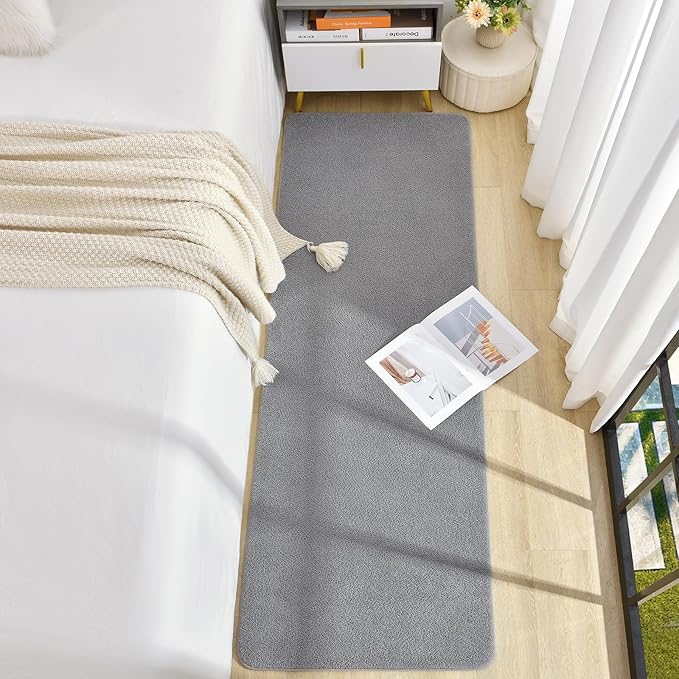 Soft Runner Rugs for Bedroom 2x6, Non Slip Runners for Hallway Kitchen Laundry Dorm Washable, Minimalist Low Pile Long Rugs for Boys Men Girls Kids, Grey