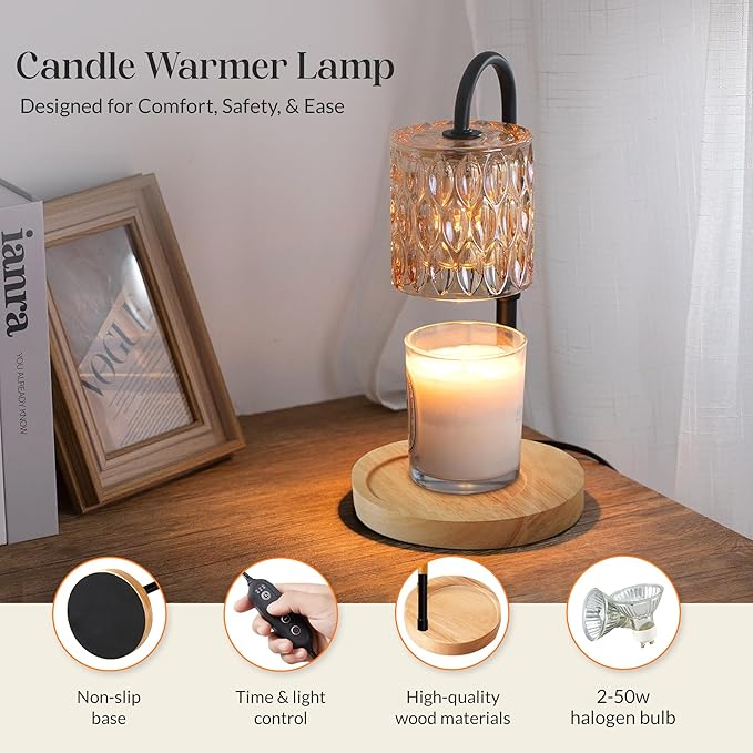 River's Edge Essentials Candle Warmer Lamp with Timer, Adjustable Height Dimmable, Wax Melt Warmer for Jar Candles, Birthday & Housewarming Gift, Fall Decor Includes 2 Bulbs, Black