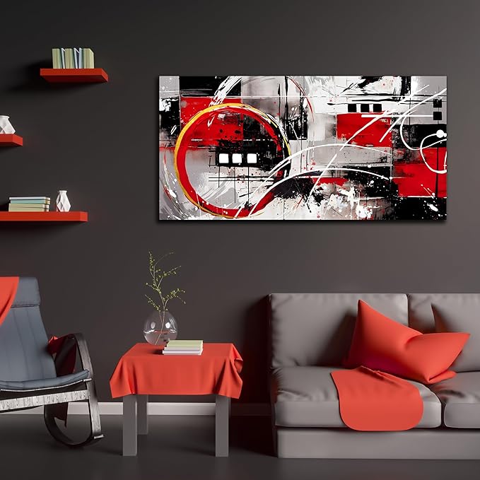 Black and Red Abstract Art - Abstract Wall Art for Living Room Large Size - Minimalist Wall Art for Bedroom Women Ready to Hang Size 29" x 59"