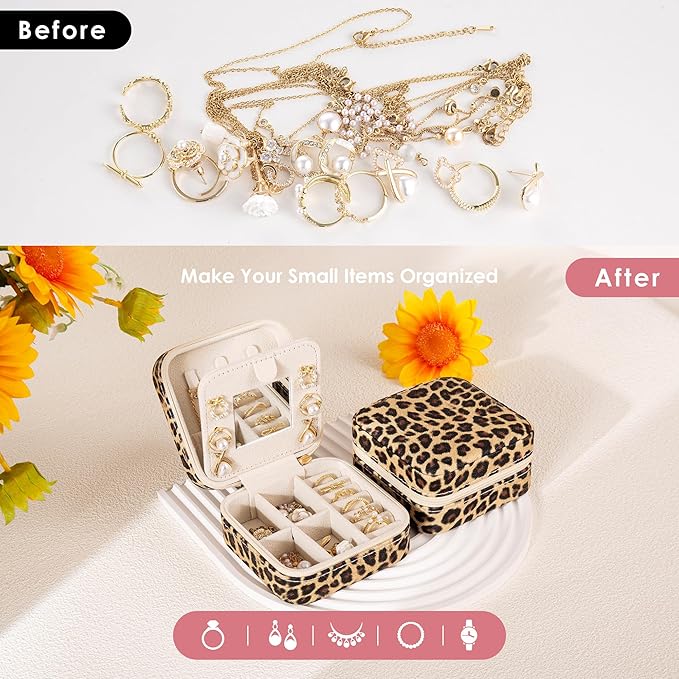 Leopard Print Jewelry Box, Cheetah Travel Jewelry Case for Women Girl, Animal Small Jewelry Organizer, Birthday Graduation Gift