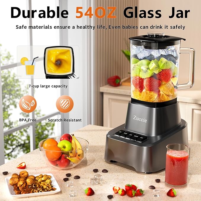 Blender for Shakes and Smoothies With 54oz Glass Jar, 4 Speed Settings, Countertop Blender for Frozen Fruit Drinks, Smoothies, Sauces, 750 Watts, Gray