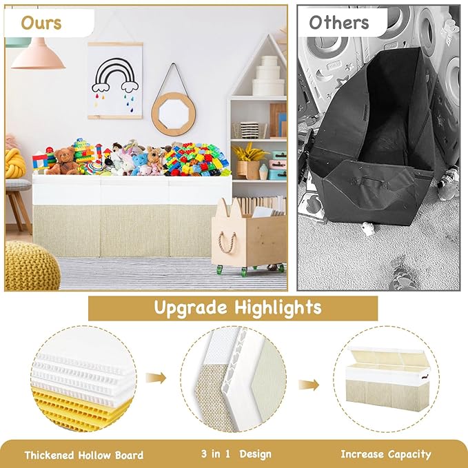 Large Toy Box Chest,Toy Storage Organizer,Storage Bins with Lids,Stuffed Animal Storage,Toy Bins for Kids,Toddlers,Baby,Girls,Nursery,Living Room,playroom(Beige)