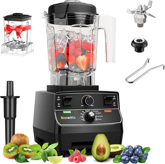 Biolomix Professional Smoothie Blender, 2200W High Power with 68oz Pitcher, Smart Presets, Blender for Kitchen, Ice, Soup (Extra Parts + 600ML Grinding Cups)