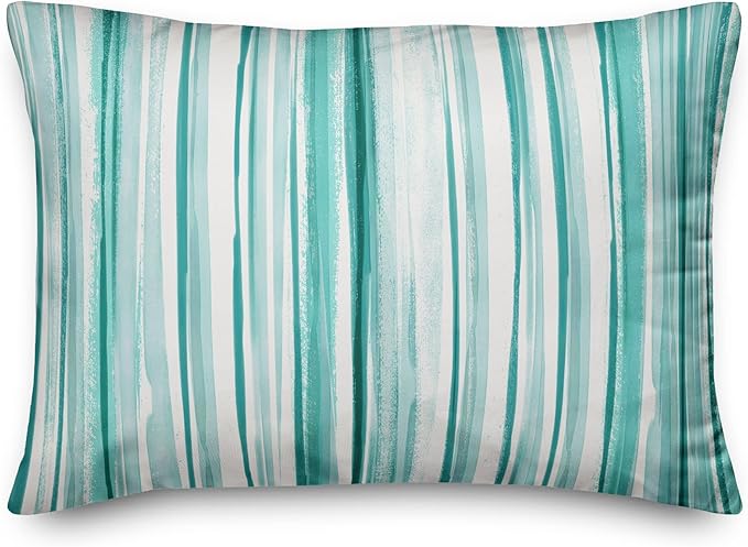 Abstract Teal Stripes Indoor/Outdoor Pillow | Decorative Pillows for Living Room Couch Bed Sofa Patio, Fluffy Soft Cushion | Water Resistant Teal, 14x20