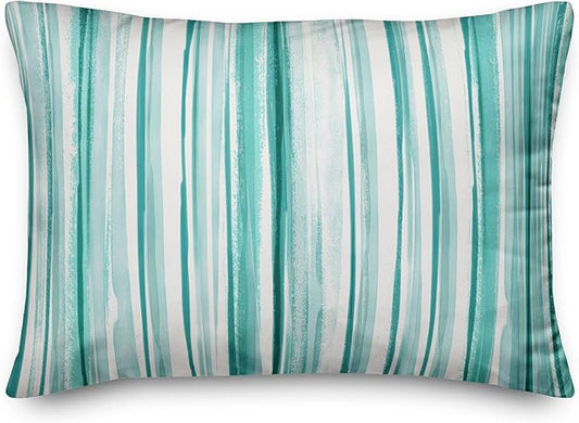 Abstract Teal Stripes Indoor/Outdoor Pillow | Decorative Pillows for Living Room Couch Bed Sofa Patio, Fluffy Soft Cushion | Water Resistant Teal, 14x20