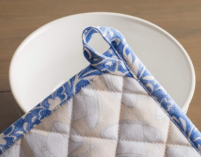 Maison d' Hermine Pot Holders Set 100% Cotton Heat Resistant Potholders 8" x 8" Hot Pads with Loop BBQ, Cooking, Baking, Grilling, Kitchen, Handling Hot Pans Spring/Summer (Pack of 2, Canton)