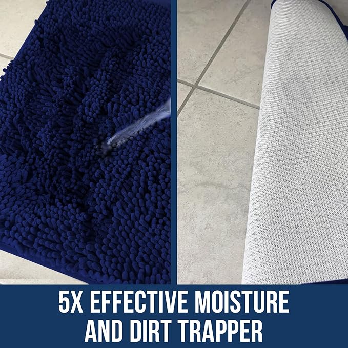 Muddy Mat Chenille Bathroom Rugs Quick Dry Microfiber Mats Non Slip Washable, Extra Thick, Soft and Highly Absorbent Bath Mats for Bathroom, Kitchen, and Shower Floor - Navy Blue XL 59"X35"