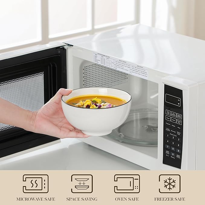 MALACASA Porcelain Soup Bowls, White Ceramic Cereal Bowls for Kitchen, Dishwasher and Microwave Safe, Series Regular 26Oz