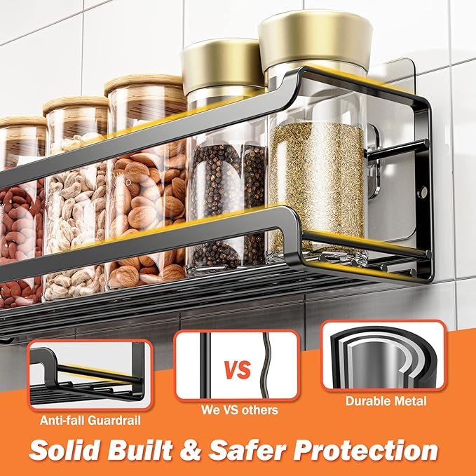 Spice Rack Wall Mounted 4 Pack,Space-Saving Spice Organizer for Spice Jars and Seasonings,Screw or Adhesive Hanging Spice Rack Organizer for Your Kitchen Cabinet,Pantry Door,11.41x2.75x2.75in