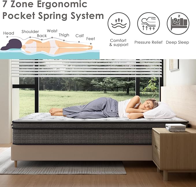 Queen Mattress 12 Inch | Hybrid Mattresses Queen Size in a Box | Medium Firm Memory Foam and Individual Pocket Springs | Fiberglass Free Bed Mattres | Breathable | CertiPUR-US