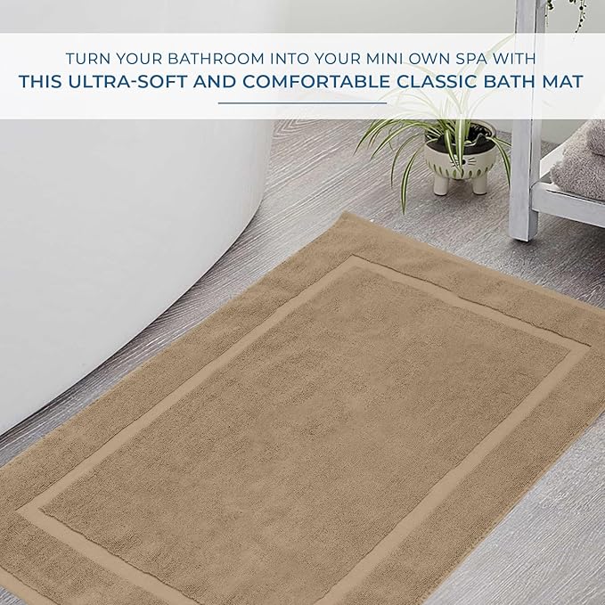 DAN RIVER Classic Bath Mat - Tan, 100% Ring Spun Cotton, Pack of 2, 21x34 inches, 800 GSM, Non-Slip, Absorbent, Quick Drying, Machine Washable Bathroom Floor Mats for Shower, Kitchen & Bath