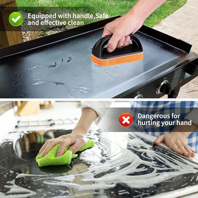 Griddle Cleaning Kit for Blackstone,Scouring Pads Brush with Handle-Flat Top Grill Cleaner Accessories, Non-Scratch Grill Scrubbers Tool,Griddle Scrubbing Pads for Cleaning Kitchen, Bathroom