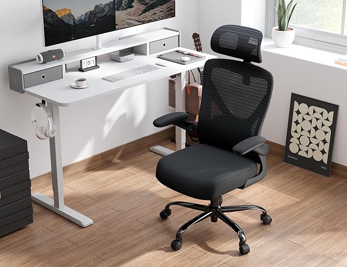 Ergonomic Office Chair - X-Shaped Computer Desk Chair Comfy, Gaming Chair, Office Chair with Lumbar Support, Mesh Office Chairs with Headrests, Desk Chair for Long Hours (Black Silver)