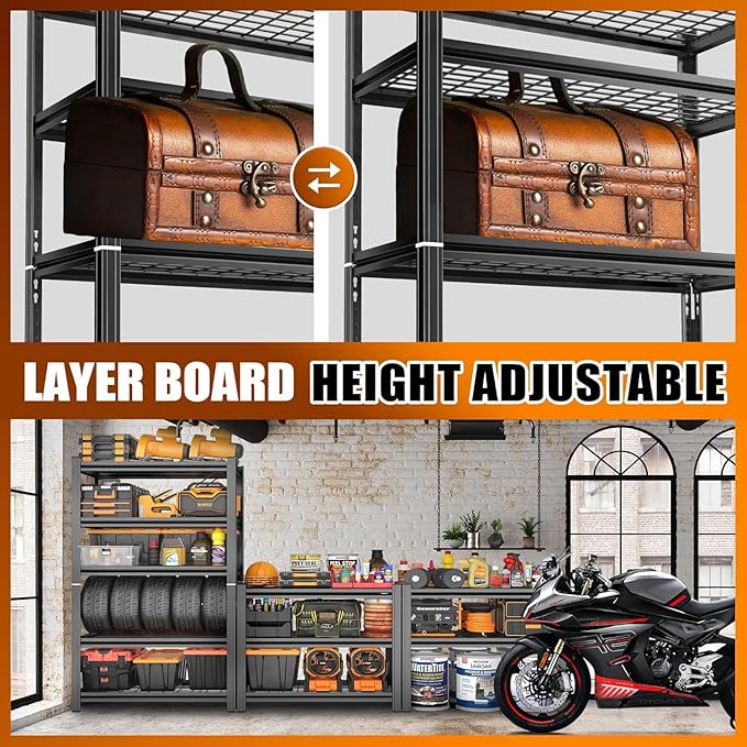 Garage Shelving Wire Storage Shelving Unit 5-Tier Heavy Duty 3000 lbs Load Capacity Storage Shelves, Adjustable Metal Shelves for Garage, Kitchen, and Pantry Storage(35.4"W x 15.7"D x 72"H)