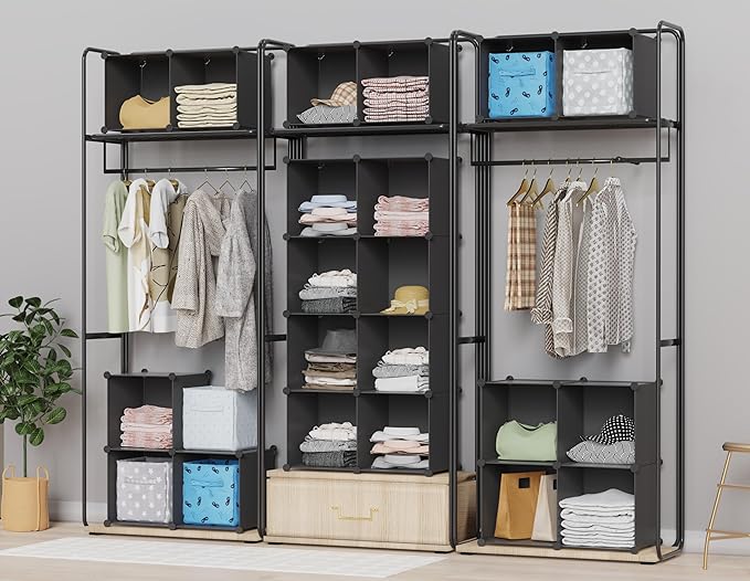 HOMIDEC Closet Organizers and Storage, 9 Cube Storage Organizer, Portable Closet Organizer Cubes Shelves for Clothes, Bedroom, Kids Room, Bathroom, Wardrobe, Garment Racks, Black