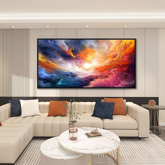 Pogusmavi Framed Wall Art for Living Room - Colorful Abstract Canvas Wall Art - Glass Paintings for Wall Decorations - Large Wall Decor - Art Work for Office Contemporary Home 29×58in