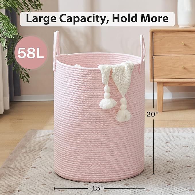 Laundry Hamper Basket, Woven 58L Tall Laundry Basket for Blanket Organizer- Nursery Hamper for Bedroom And Bathroom Storage