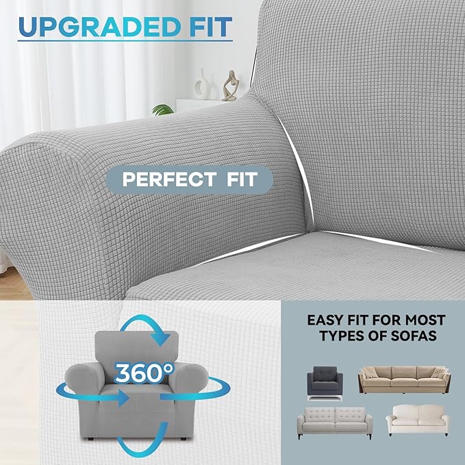 LURKA Stretch Chair Sofa Slipcovers 1 Piece Couch Covers for Sofa Furniture Protector Full Sofa Covers with Elastic Bottom for Kids and Dog (Small, Sliver)