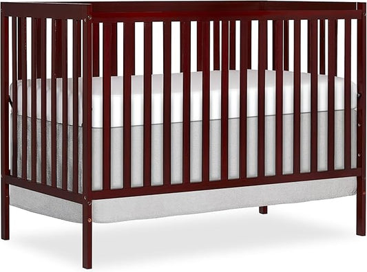Dream On Me Synergy 5-in-1 Convertible Full-Size Baby Crib with Toddler, Day & Full Bed Conversion in Cherry, GreenGuard Gold & JPMA, 3 Mattress Heights, Sustainable Pinewood