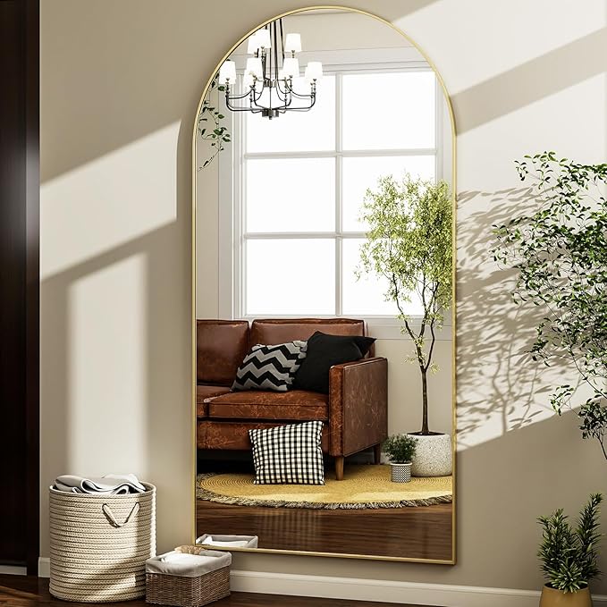 HARRITPURE 76"x46"Full Length Mirror - Arch Floor Mirrors with Aluminum Alloy Frame Free-Standing Wall Mounted or Leaning Large Bedroom Dressing Mirror,Gold
