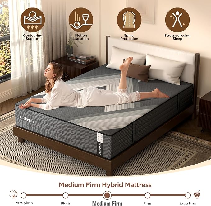 King Mattress, 10 Inch Medium Firm Hybrid Mattress in a Box, Supportive Memory Foam and Pocket Coil King Size for Back Support,Pressure Relife, Motion Isolation, No Fiberglass