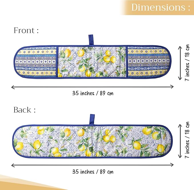 Maison d' Hermine Double Oven Mitts 100% Cotton 7"x35" Double Oven Mitt Heat Resistant BBQ Cooking Gloves with Loop, Baking, Grilling, Home, Kitchen, Handling Hot Pans Spring Summer (Citrus)