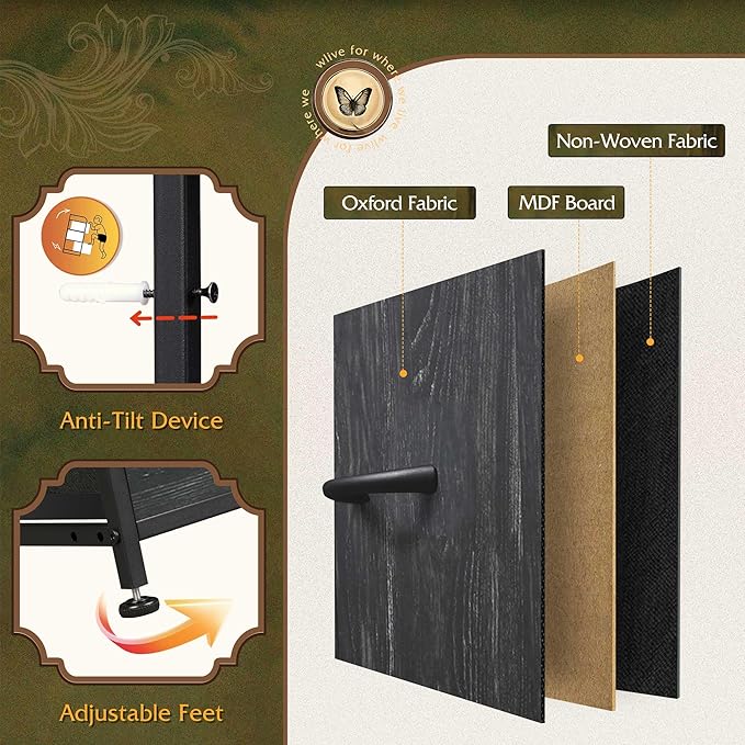 WLIVE Black TV Stand for 45, 50, 55 inch TV, Entertainment Center with LED Lights & Charging Station, TV Media Console Table with 8 Fabric Drawers and Open Shelves for Living Room, Hallway, Wood Top