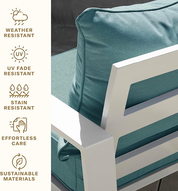 Honeycomb Outdoor Deep Seat, 24 x 23, Stripe Blue & Beige Chair Cushion for Patio Furniture