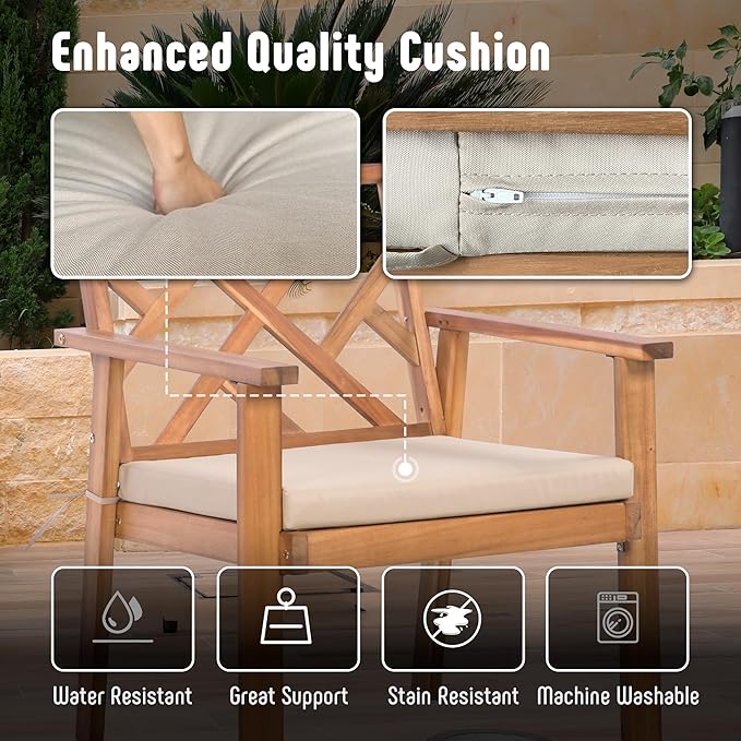 Outdoor Patio Furniture Set, 4 Piece Patio Sofa Bench and 2 Single Sofa Chairs with Table & Padded Cushions, Acacia Wood Outdoor Patio Lounge Conversation Set for Deck Backyard Balcony