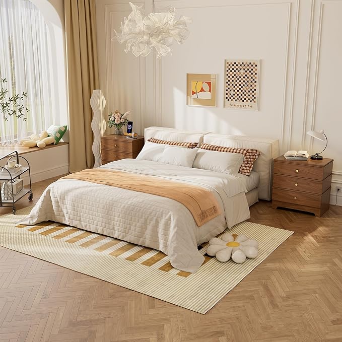 3 Drawer Nightstand with Charging Station,24" Farmhouse Night Stand & Modern Bedside Table, Wood End Table Storage Cabinet for Bedroom Hallway, Entryway,Brown