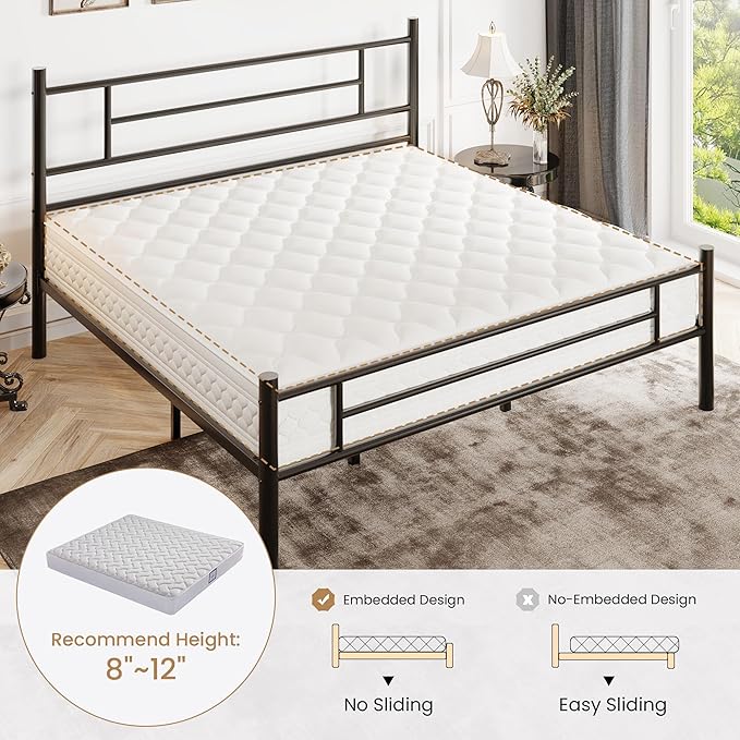 SHA CERLIN 14 Inch King Size Metal Bed Frame with Iron-Art Headboard and Footboard,Under Bed Storage Space,Platform Bed with Metal Slats Support,Easy Assembly,Noise Free,No Box Spring Needed,Black
