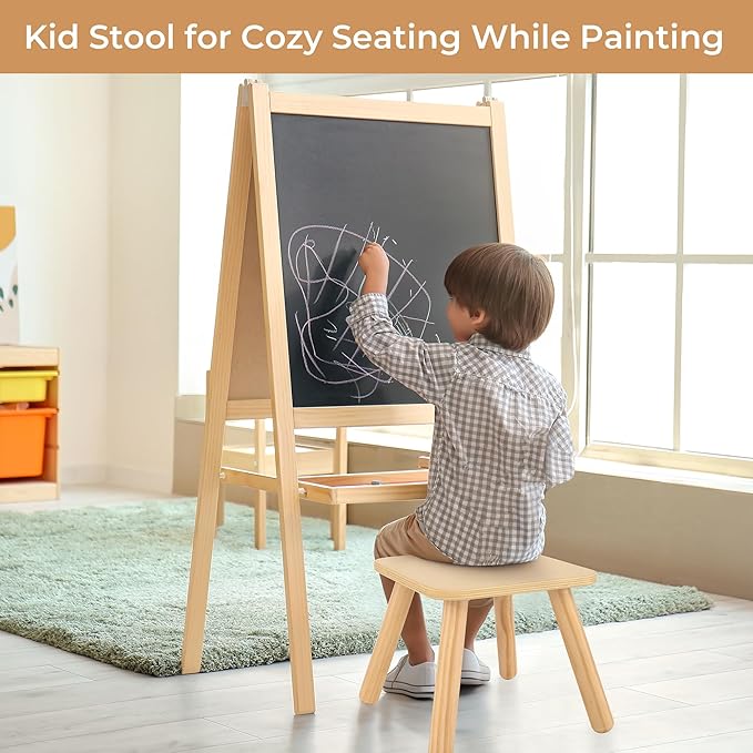 Step Stool for Kids, Wooden Toddler Step Stool Fits with Sensory Table, Sturdy Sitting Stool with Four Detachable & Assembled Legs for Bathroom Sink, Kitchen, Bedroom, Plant Stand