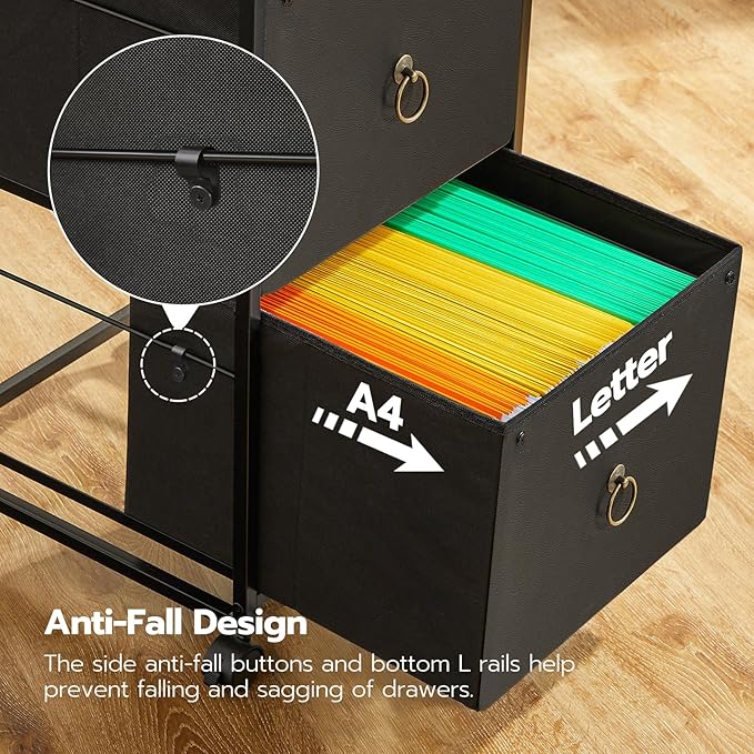 HOOBRO 2 Drawer Mobile File Cabinet, Rolling Printer Stand, Vertical Filing Cabinet, Office Drawers, Filing Cart for Home Office, A4/Letter Size, Nonwovens Drawer, Black and Rustic Brown BFK20WJ01