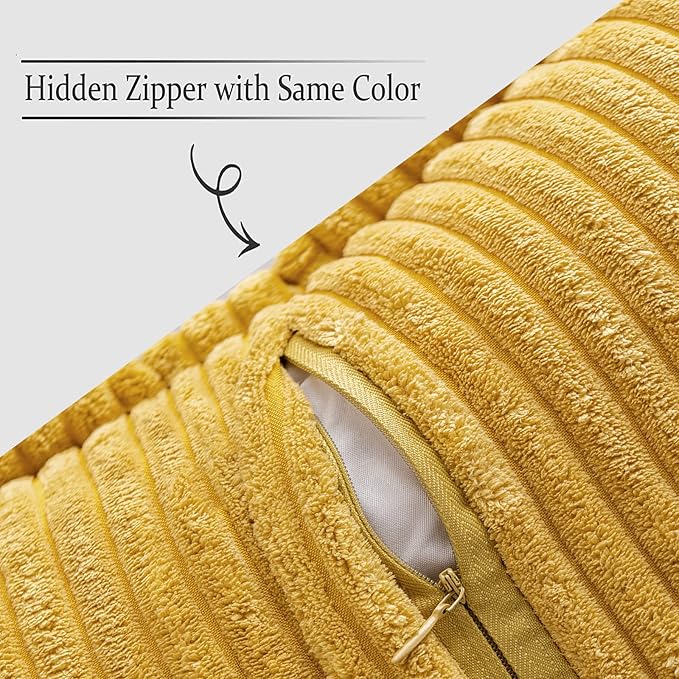 MIULEE Decorative Throw Pillow Covers for Couch Bed Livingroom 20x20 Inch Set of 2 Fall Mustard Yellow Boho Accent Throw Pllows Broadside Striped Patchwork Soft Corduroy Pillowcases