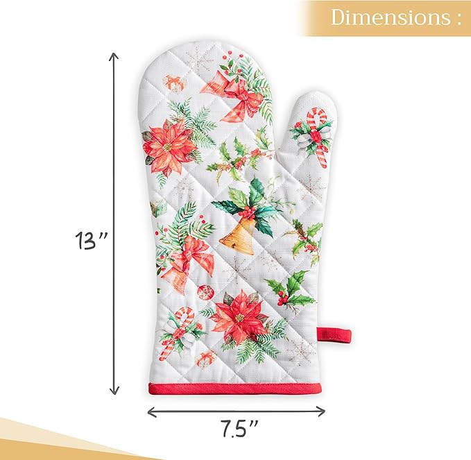 Maison d' Hermine Oven Gloves 100% Cotton Oven Mitt 7" x 13" with Loop Heat Resistant BBQ Cooking Gloves for Thanksgiving Christmas Decorations Baking Handling Hot Pans (Pack of 1, Chromo)