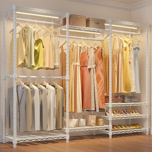 VIPEK V5 White Clothes Rack & Dimmable LED Lights Bundle, 3000K Warm White, Portable Closet Rack Freestanding Wardrobe Closet Heavy Duty Clothing Rack, 68.9" L x 15.7" W x 76.4" H