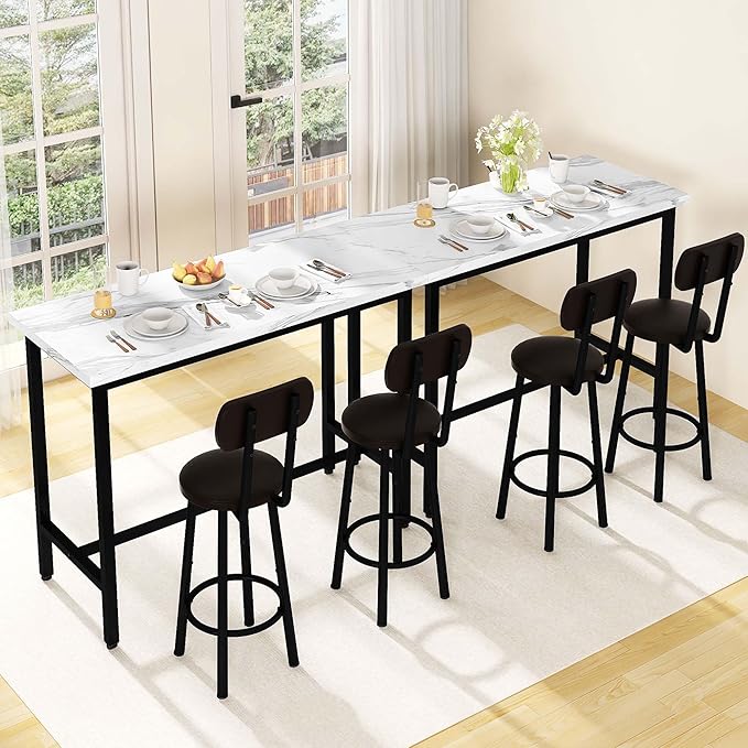 Dining Table Set, 47.2" Rectangle Faux Marble Table with 2 PU Upholstered Backrest Chairs, 3-Piece Kitchen Dining Room Set for Small Spaces, Kitchen Furniture, White