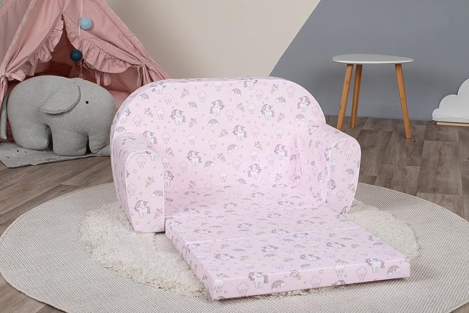 Delsit Kids Couch for Toddlers - 2 in 1 Convertible Foam Sofa to Lounger, Comfy Flip Out Lounge Chair for Children, Made in Europe