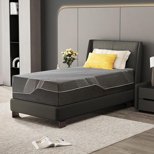 Twin XL Mattress 14 Inch Charcoal Gel Memory Foam in a Box, CertiPUR-US Certified Fiberglass Free, Cooling Mattress, Made in The USA of US Foam, 80" × 38" × 14", Medium