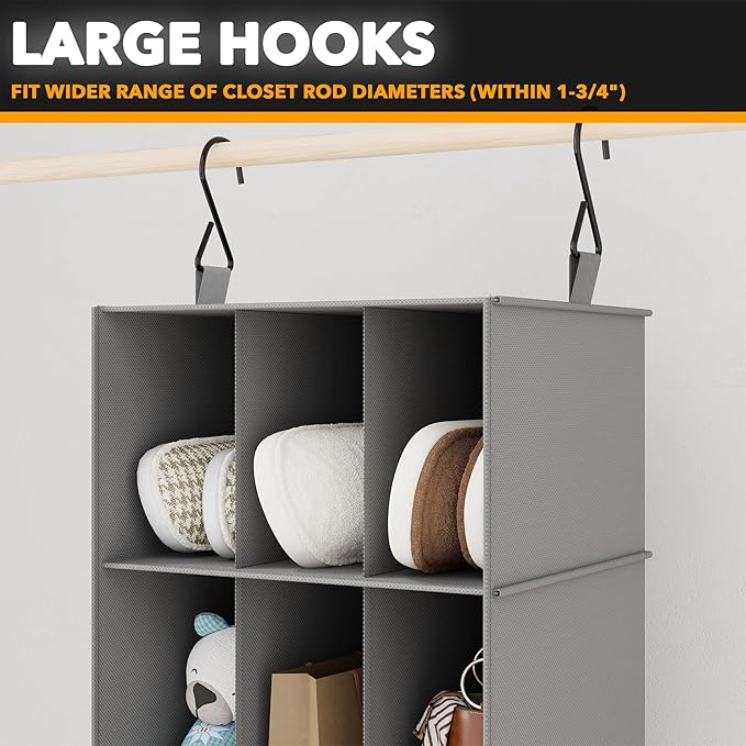 SpaceAid 2 Pack Hanging Closet Organizer and Storage with Dividers, 24 Compartments Hanging Shoe Shelves for Closet, Wardrobe, RV, Garment Rack - Grey