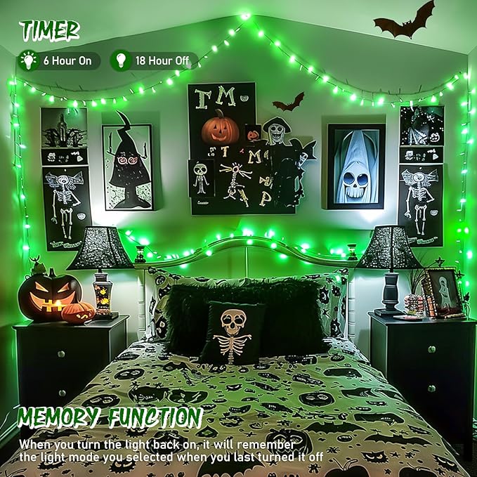 JMEXSUSS Green String Lights Indoor Plug in,150 LED Connectable Green Christmas Lights Outdoor, 59ft 8 Modes Halloween String Light for Bedroom Room Party Christmas Tree Halloween Decor
