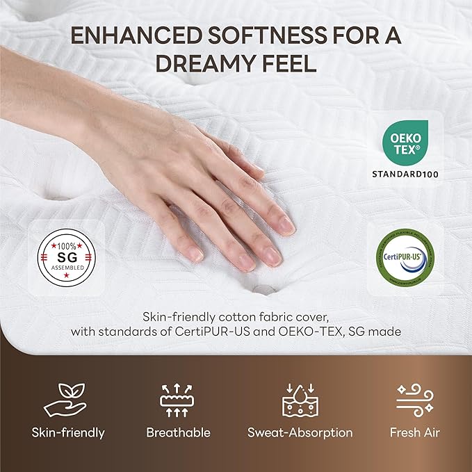 LIKIMIO 12 Inch Twin Mattress, Cool Hybrid Mattress in a Box, Gel Memory Foam, Individual Pocket Springs for Strong Edge Support, Motion Isolation, Pressure Relief, Oeko-TEX & CertiPUR-US, SG Made