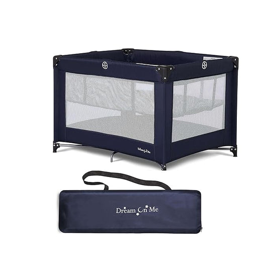 Dream On Me Zazzy Portable Playard with Bassinet in Navy, Packable and Easy Setup Baby Playard, Lightweight and Portable Playard for Baby with Mattress and Travel Bag