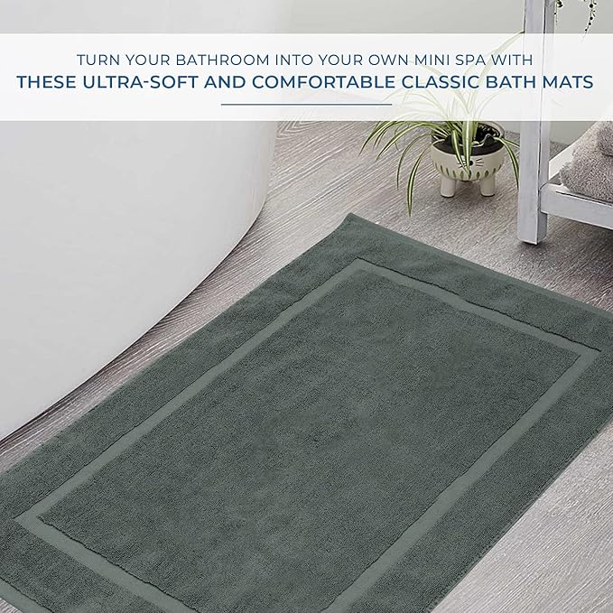 DAN RIVER Classic Bath Mat - Gray, 100% Ring Spun Cotton, Pack of 2, 21x34 inches, 800 GSM, Non-Slip, Absorbent, Quick Drying, Machine Washable Bathroom Floor Mats for Shower, Kitchen & Bath